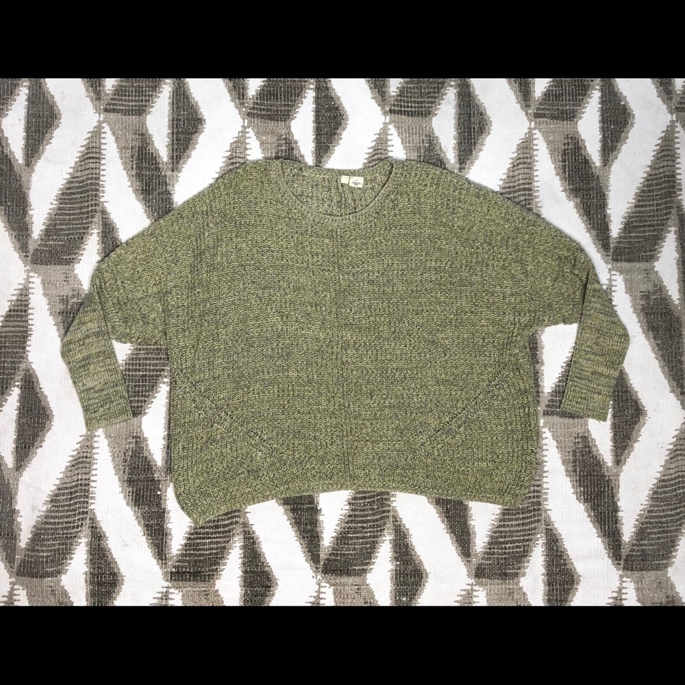 Moth Anthropologie Green Knit Cropped Sweater Sm
